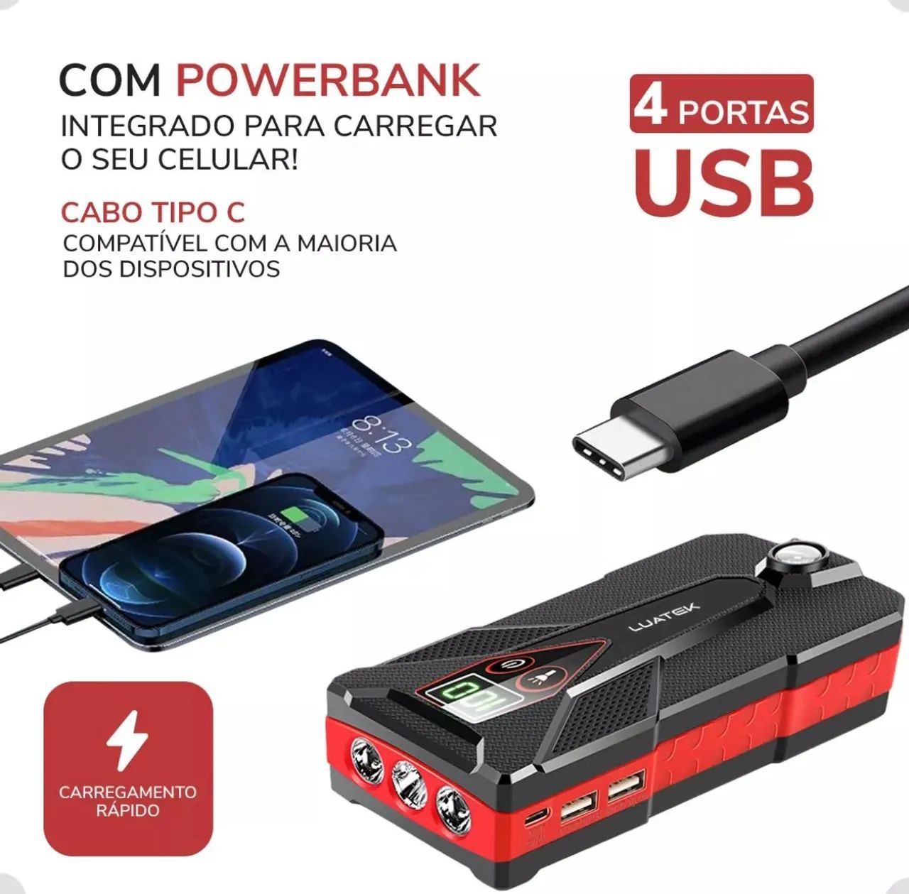 Auxiliar de partida Luatek compressor luz de emergência Power bunker - Foto 5