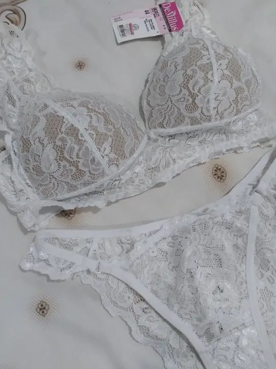 Conjunto de lingerie renda branca DeMillus - Foto 2