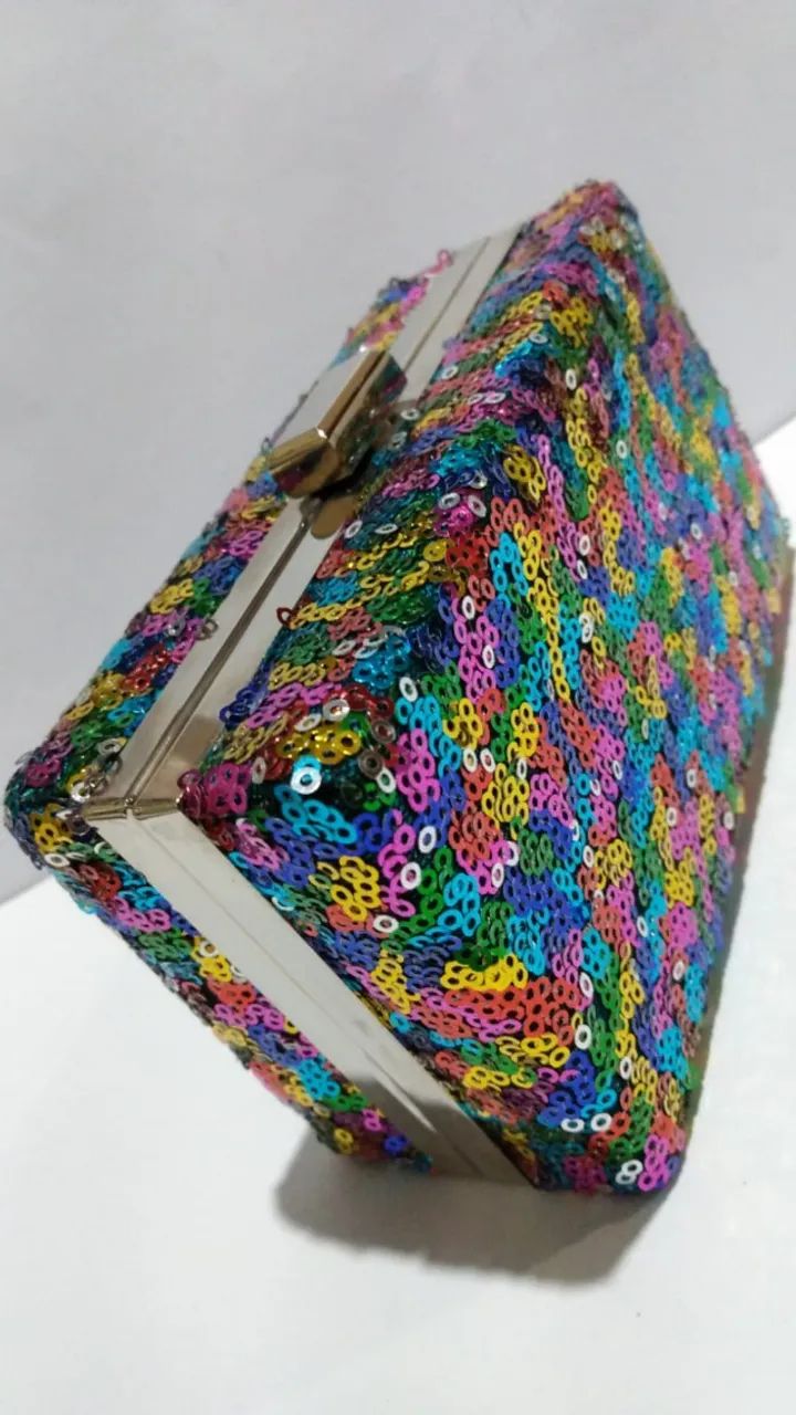 Bolsa de festa balada brilhosa com lantejoulas alça e clutch. - Foto 2