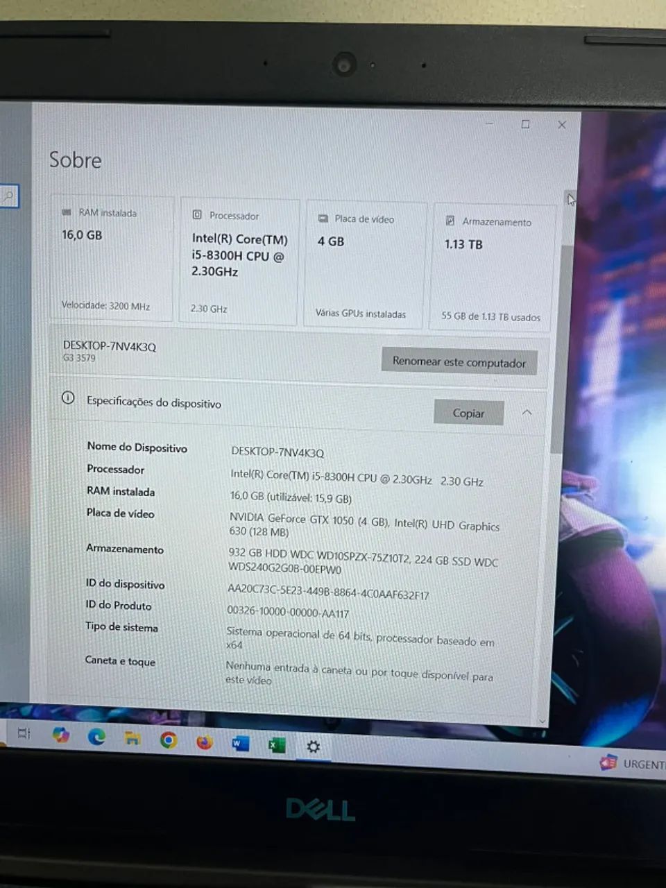 Notebook Dell G3 Gamer - Core i5 8 geração - Memoria de 16gb - SSD + HD - GTX-1050 4gb - Foto 5