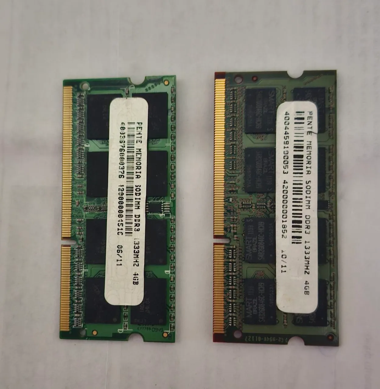 Dois pentes Memória RAM DDR3 4GB cada, 1333MHz SODIMM para NOTEBOOK