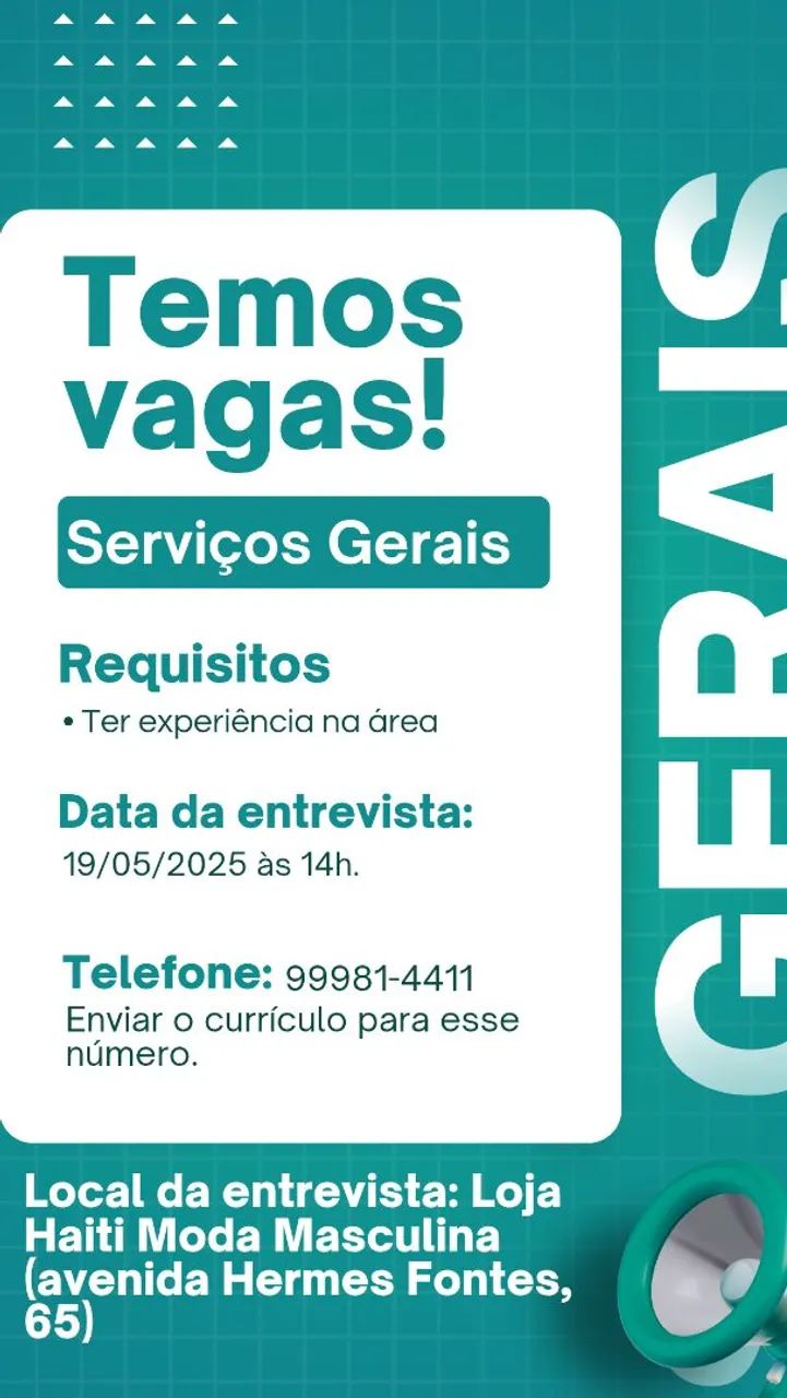 Vagas para Serviços Gerais