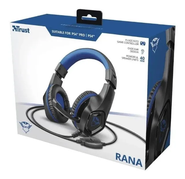 Headset Gamer Trust Gxt Rana Preto E Azul Com Fio Ps4