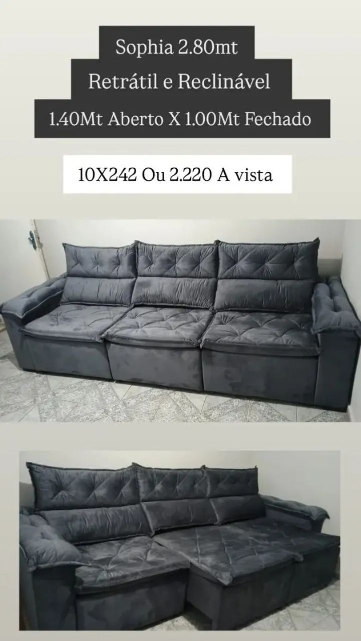 Sofá Retrátil e Reclinável Sophia 2.80mt