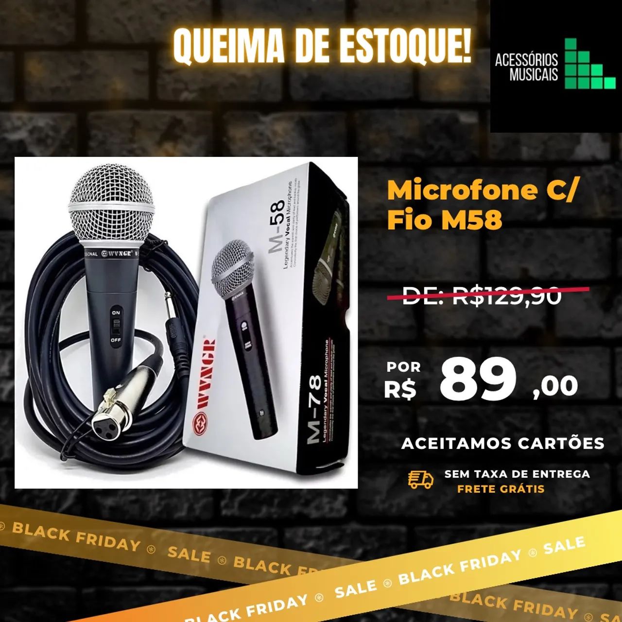 Microfone Com Fio M58 Profissional Pesado