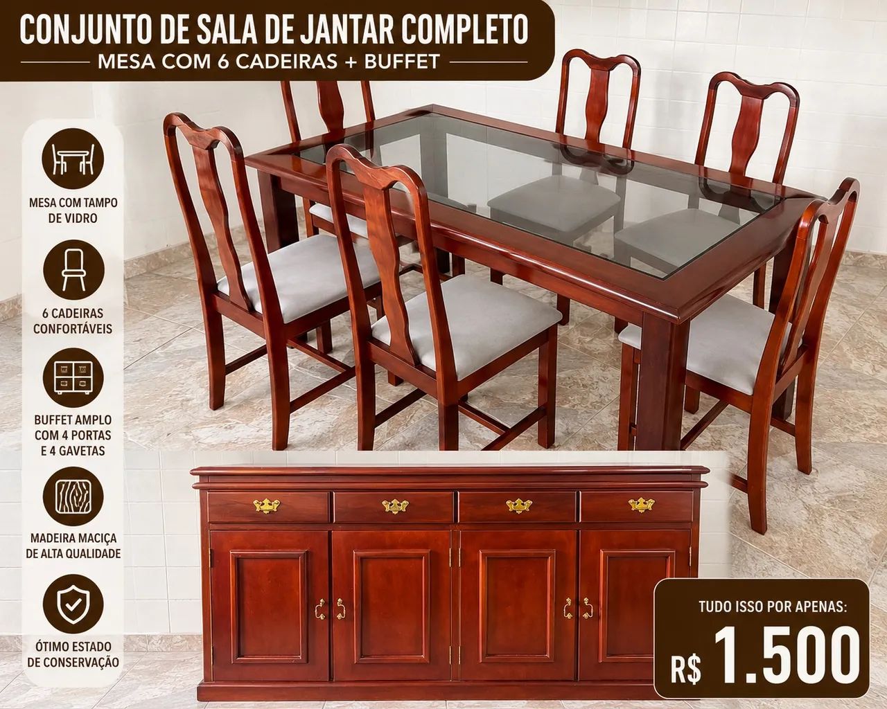 Conjunto de sala de jantar completo 