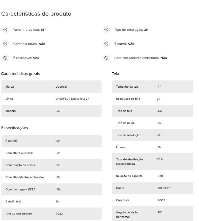 Extensor de Tela Dupla 2K para Notebook - 14" IPS (UPERFECT G12) - Foto 2