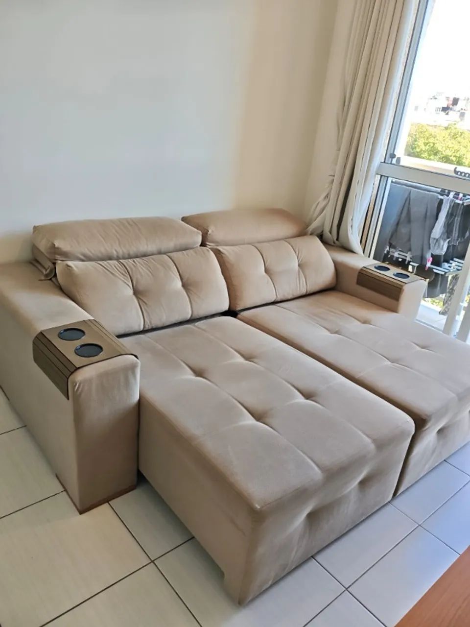 Sofá 3 lugares Retratil Suede Marron - Mobly - Foto 2
