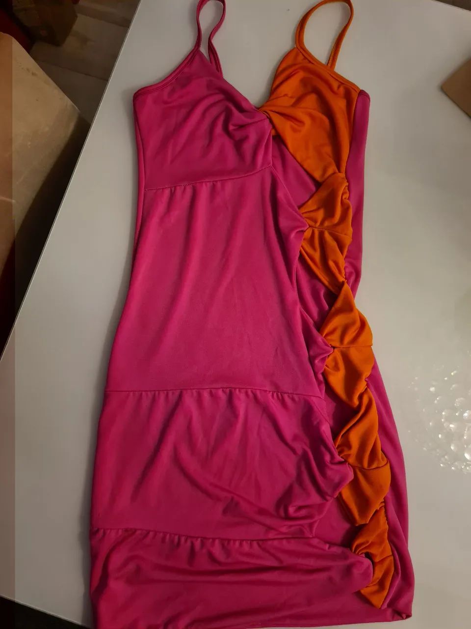 Vestido desconstruido com nós - rosa e laranja - Foto 2