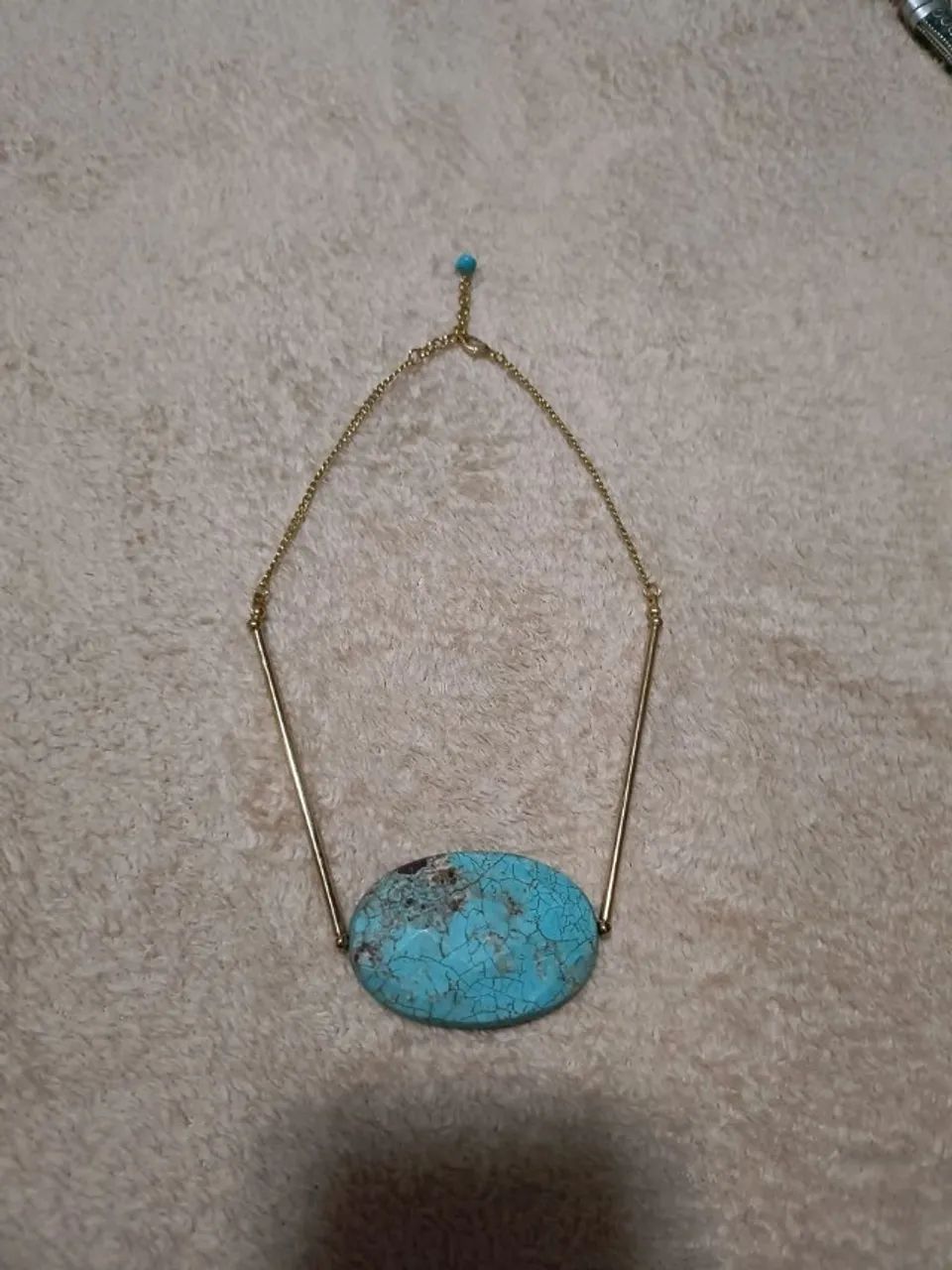 colar feminino dourado com pingente turquesa - Foto 4