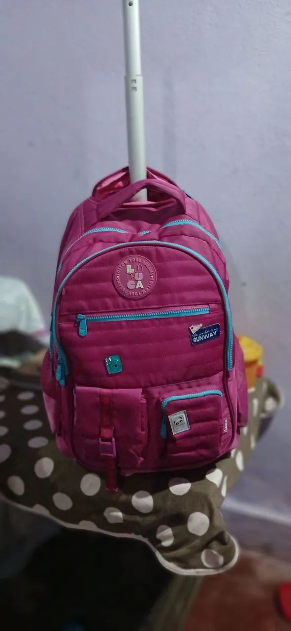 Mochila de carrinho rosa luluca