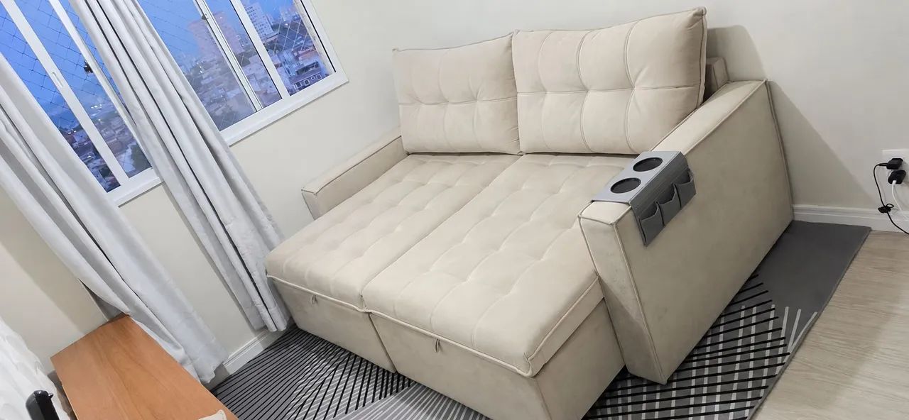 Sofá Retrátil D33 com Molas Ensacadas - Camurça Off White - Foto 3