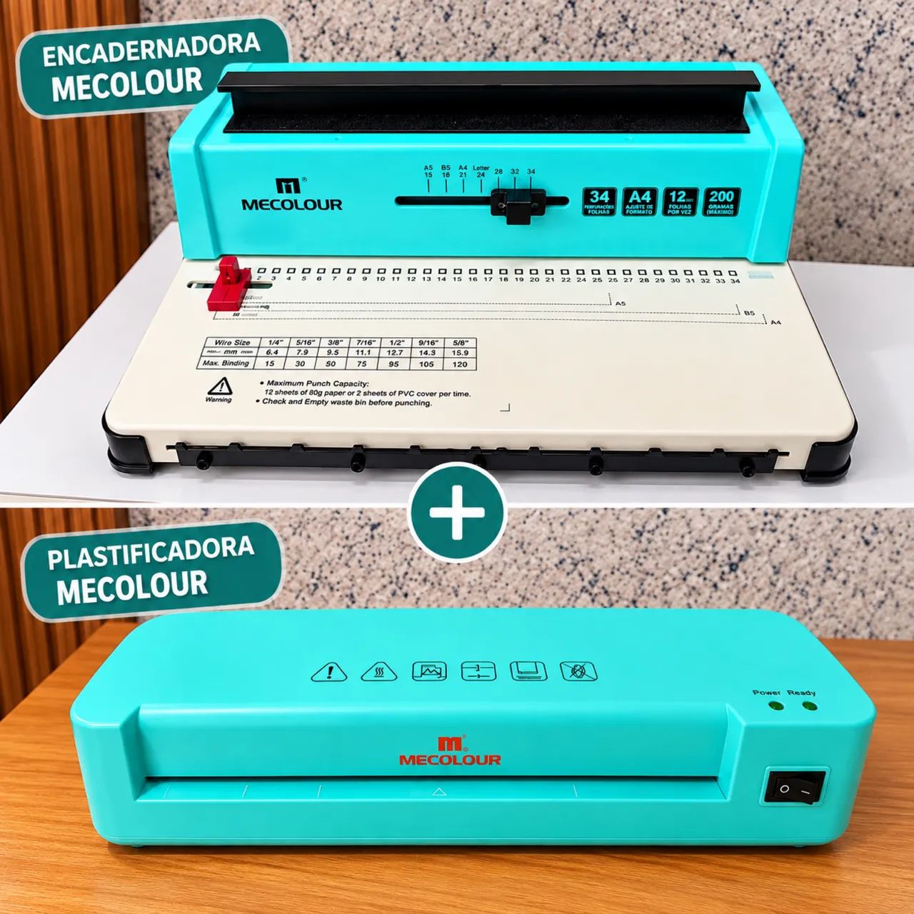 Kit Encadernadora + Plastificadora Mecolour - Ótimo Estado