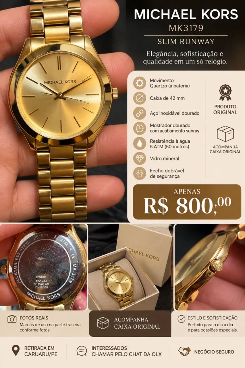 RELÓGIO MICHAEL KORS MK3179 DOURADO ? R$ 800 