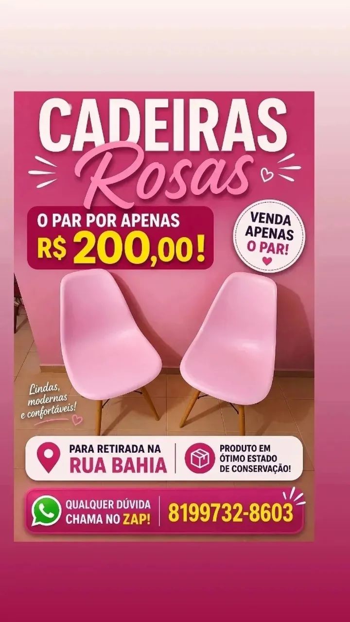 Cadeiras rosa para recepção e ambientes.