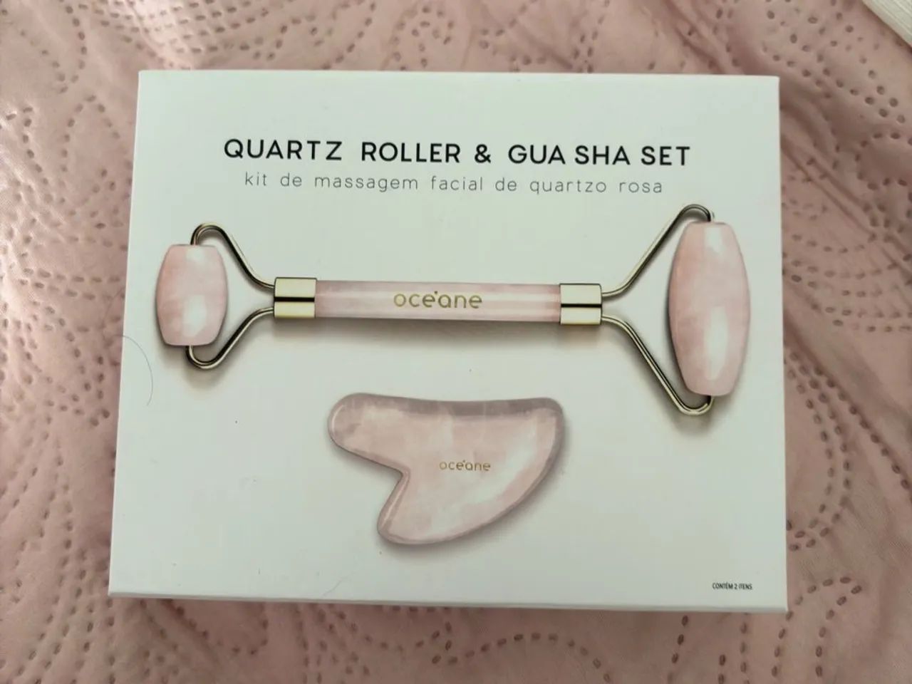 Kit Gua Sha Quartz Roller - Kit de Massagem Facial de Quartzo Rosa Oceane