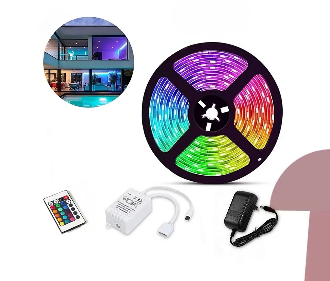 Fita Led 5M com controle e Fonte 12v