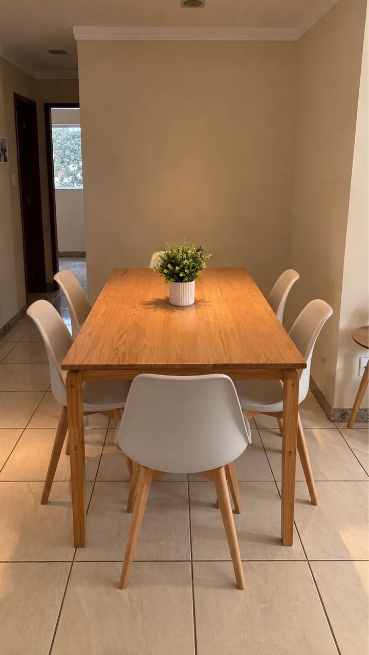 Mesa de jantar madeira maciça 160x90cm - com ou sem 6 cadeiras