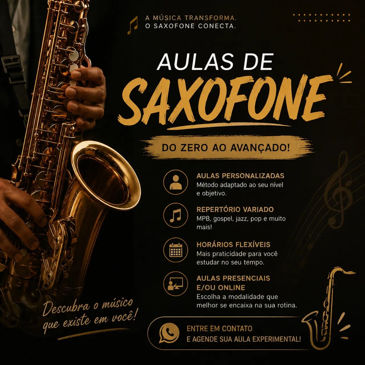 Aulas de saxofone e flauta transversal 