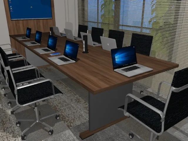Mesa de Reunião Delluxe White. Alto Padrão. Torres de Tomadas. L360cm x P100cm x A74x
