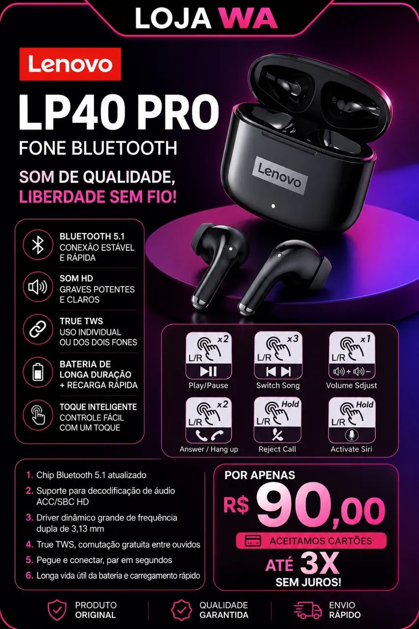 Fone Lenovo lp40 pro