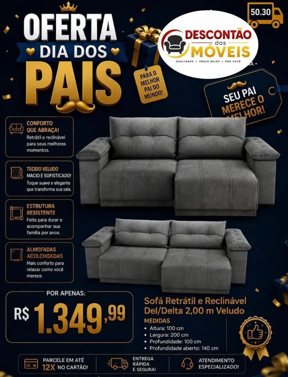 SOFÁ RETRÁTIL RECLINÁVEL