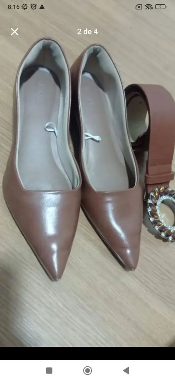 Scarpin marrom com cinto - Foto 2