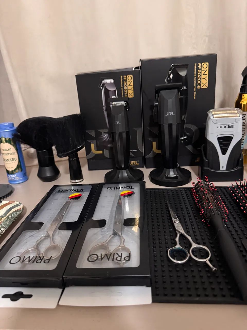 Kit completo de barbeiro profissional - máquinas JRL + tesouras + acessórios