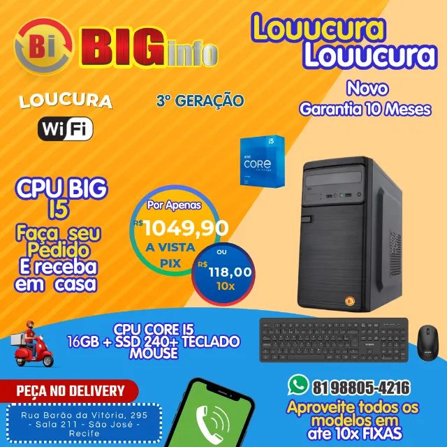 Computador BIG  H61 Intel Core I5 3470 ª 16gb Ssd 240gb - Novo Garantia 