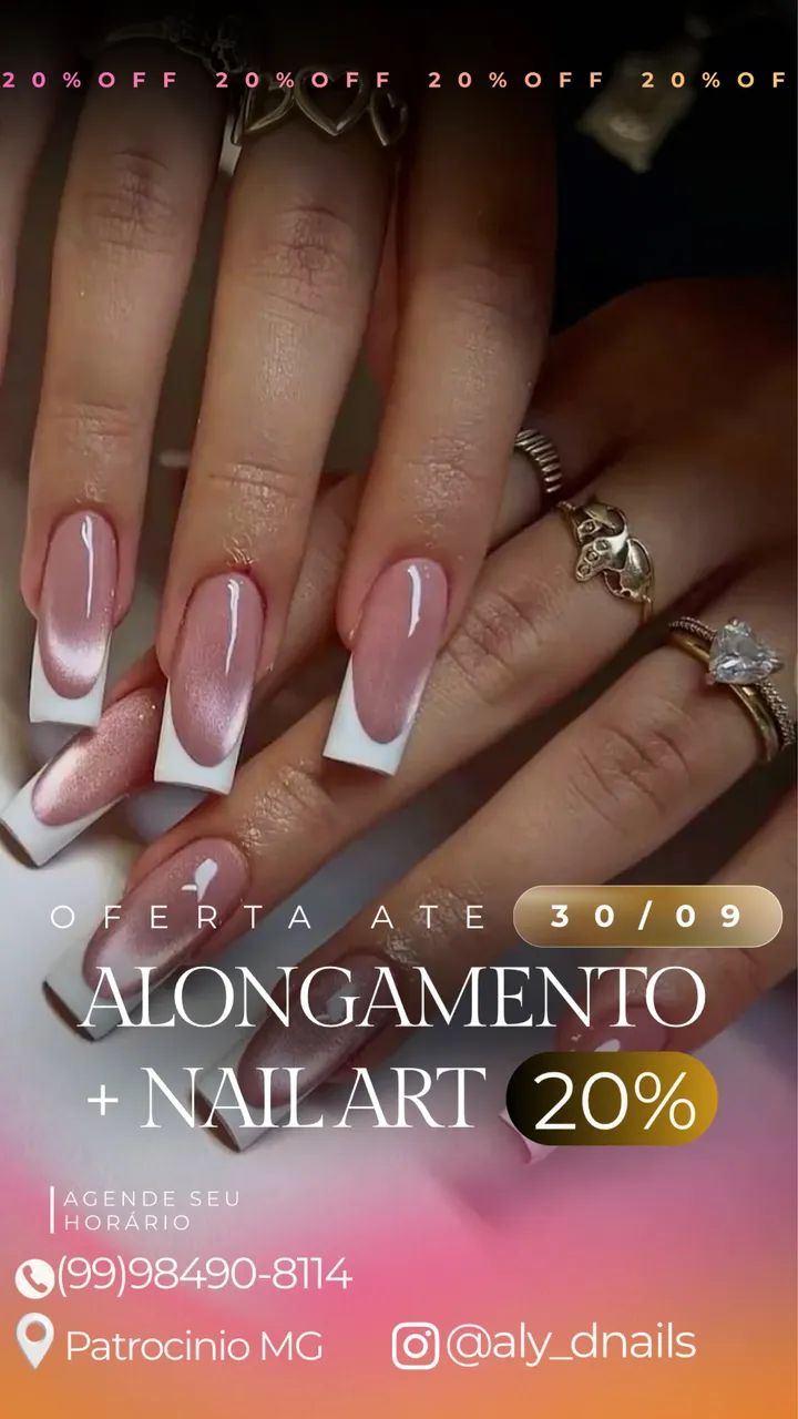 Alongamento de unhas 20% de desconto no valor total 