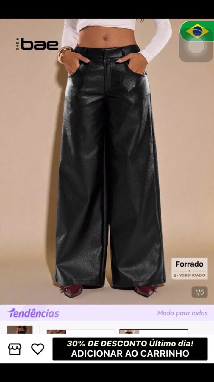 SHEIN BAE CALÇA, CALÇA DE COURO COM AS PERNAS LARGA