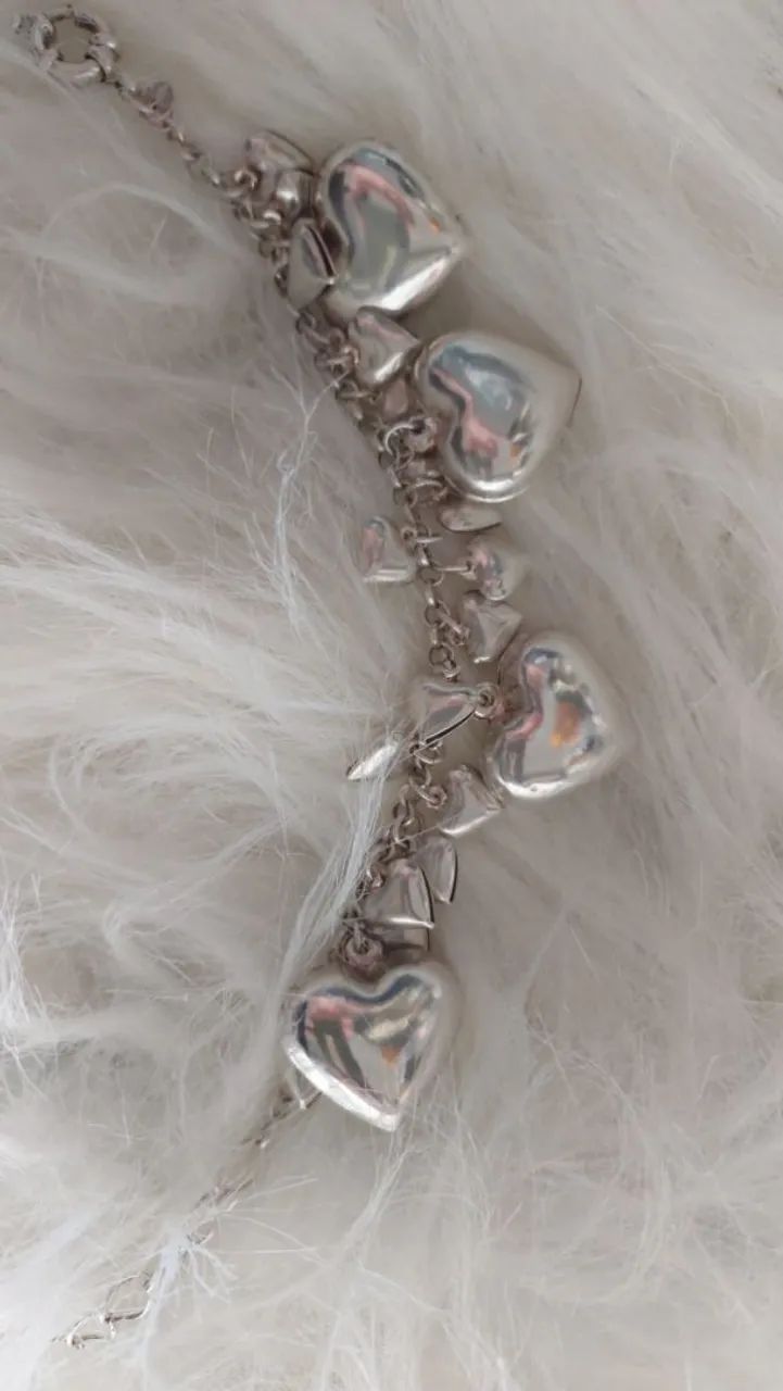 Pulseira vintage heart puff prata - Foto 3