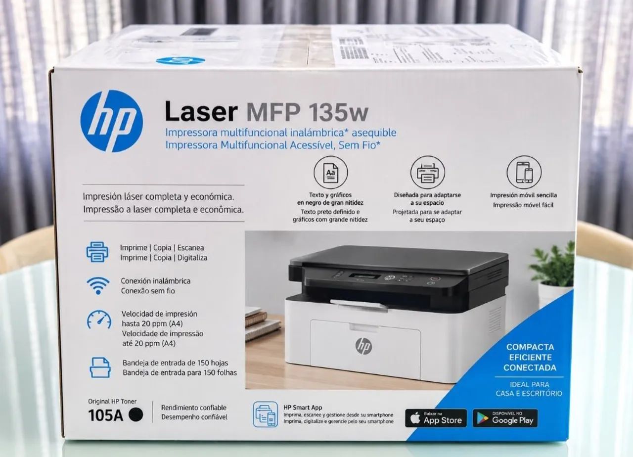 Impressora HP Laser MFP 135w - Multifuncional Wi-Fi