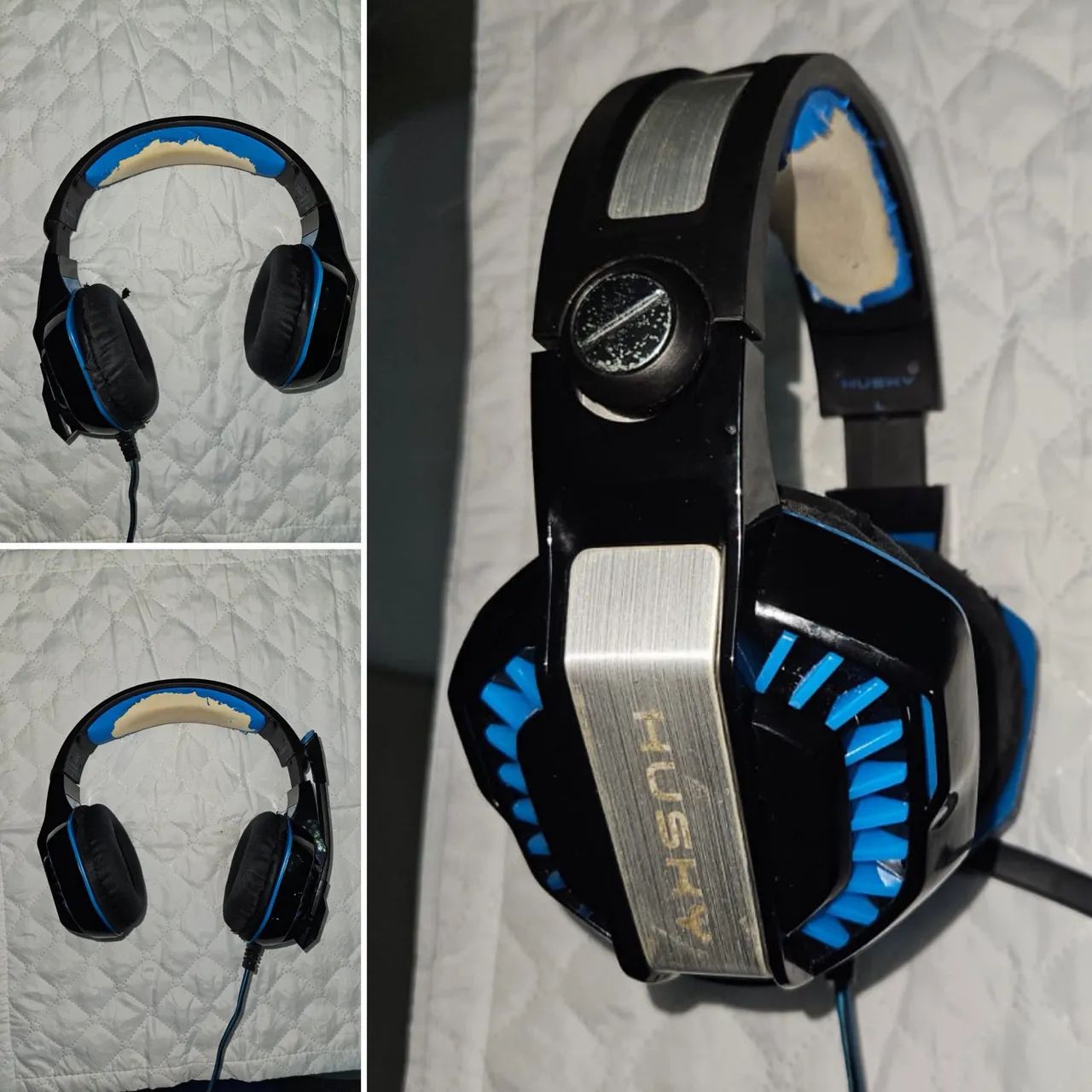Headset Gamer Husky Snow com iluminação LED azul.
