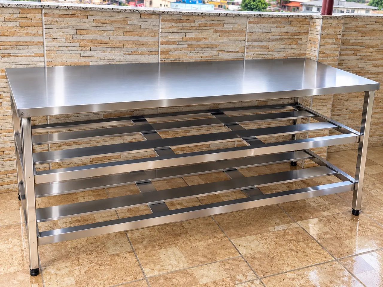 Mesa de Inox 1,90x70 com 2 Plateleiras - Foto 4