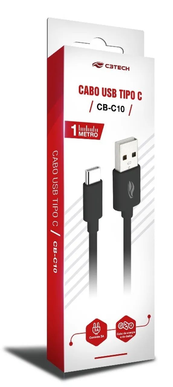 CABO USB X USB TIPO C 1 METRO 3A C3TECH CB-C10BK - Foto 3