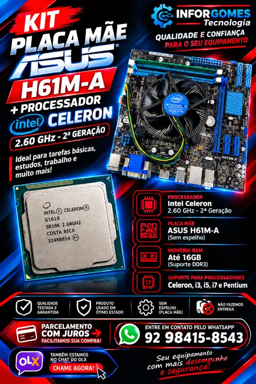 Kit placa mãe Asus e CPU Celeron 2.60 GHz de 2ªG
