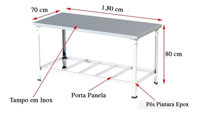 Mesa inóx com prateleira 1.80mt