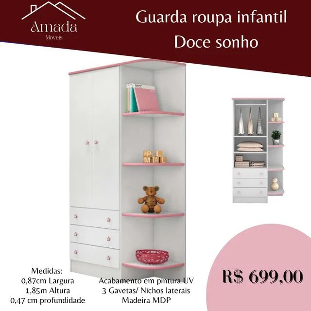 guarda roupa infantil Doce sonho 699,00 - Foto 3
