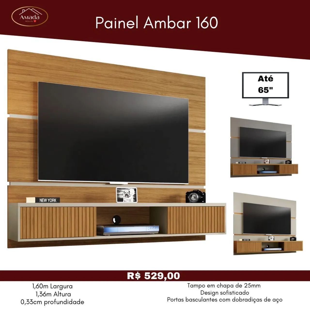 Painel de tv Ambar 160 , para até 66" , Entrega  em 3 dias 