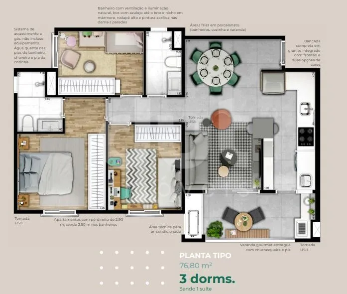 Apartamento a venda no Condomínio Eco Vila Genebra - Swiss Park - Campinas/SP