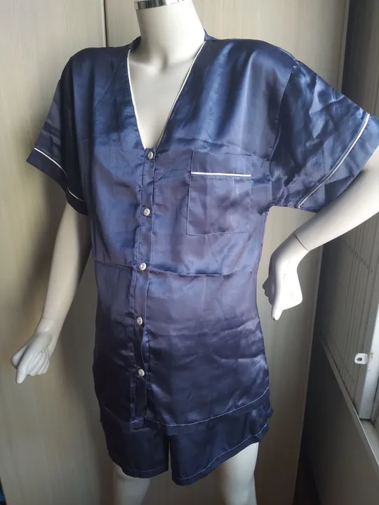 Pijama de Seda Azul para gestante