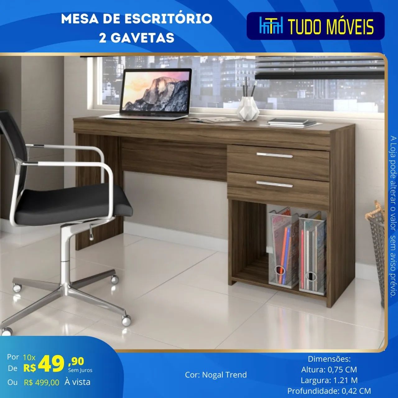 INSTA @TUDO_MOVEIS / MESA DE ESTUDOS COM 2GAVETAS/ENTREGA E MONTAGEM GRATIS  - Foto 3