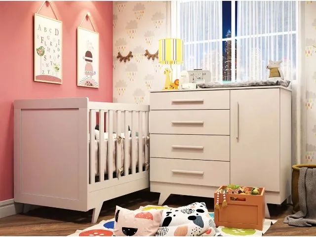 Quarto Infantil Retrô: Cômoda e Berço 100% MDF com Design Vintage e Funcional! - Foto 2