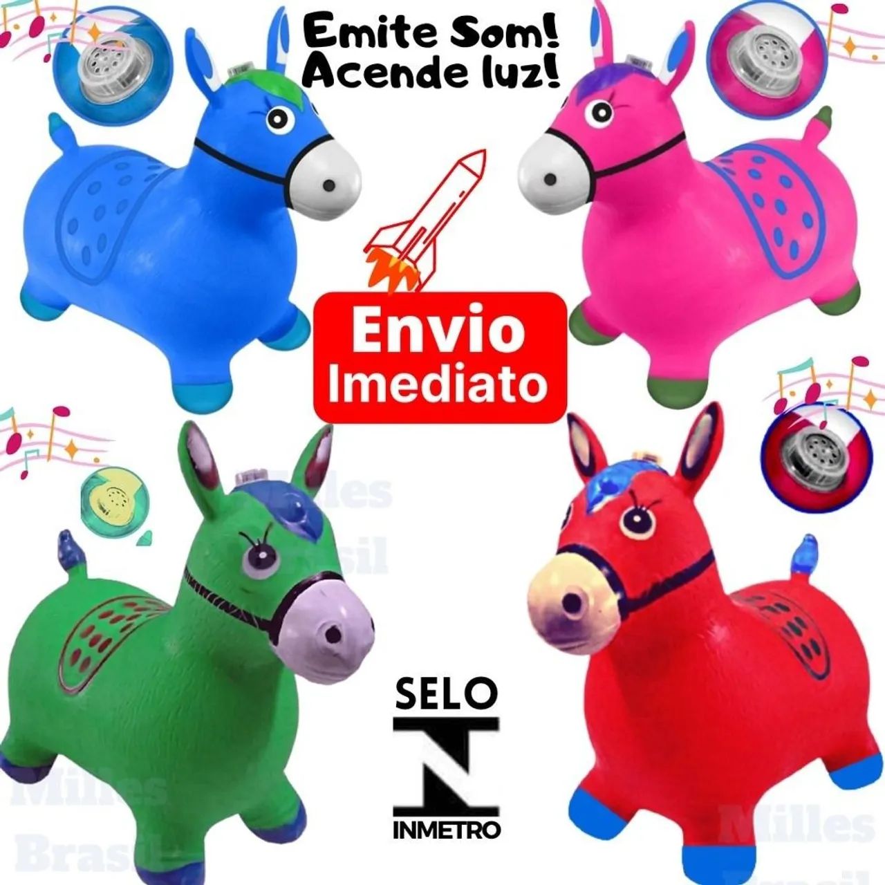 Cavalo de Pula Pula com Som e Luz - Brinquedo Infantil
