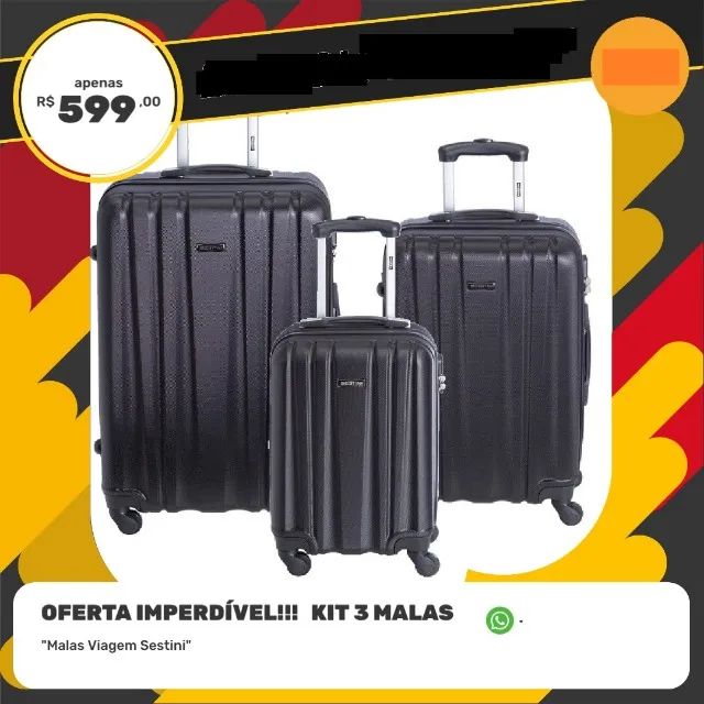 kit mala de viagem pequena e media cor unica