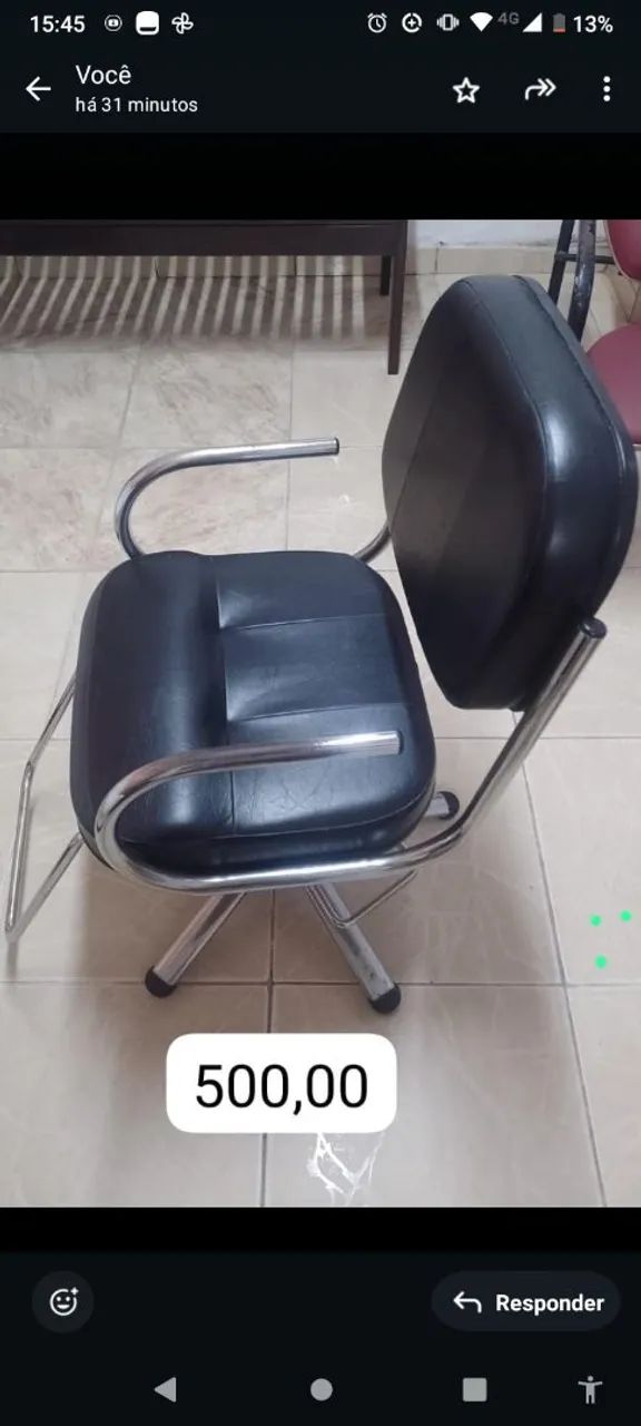 Cadeira de Barbeiro - R$ 500,00, lavatório RS 400,00 e carrinho auxiliar RS 250,00
