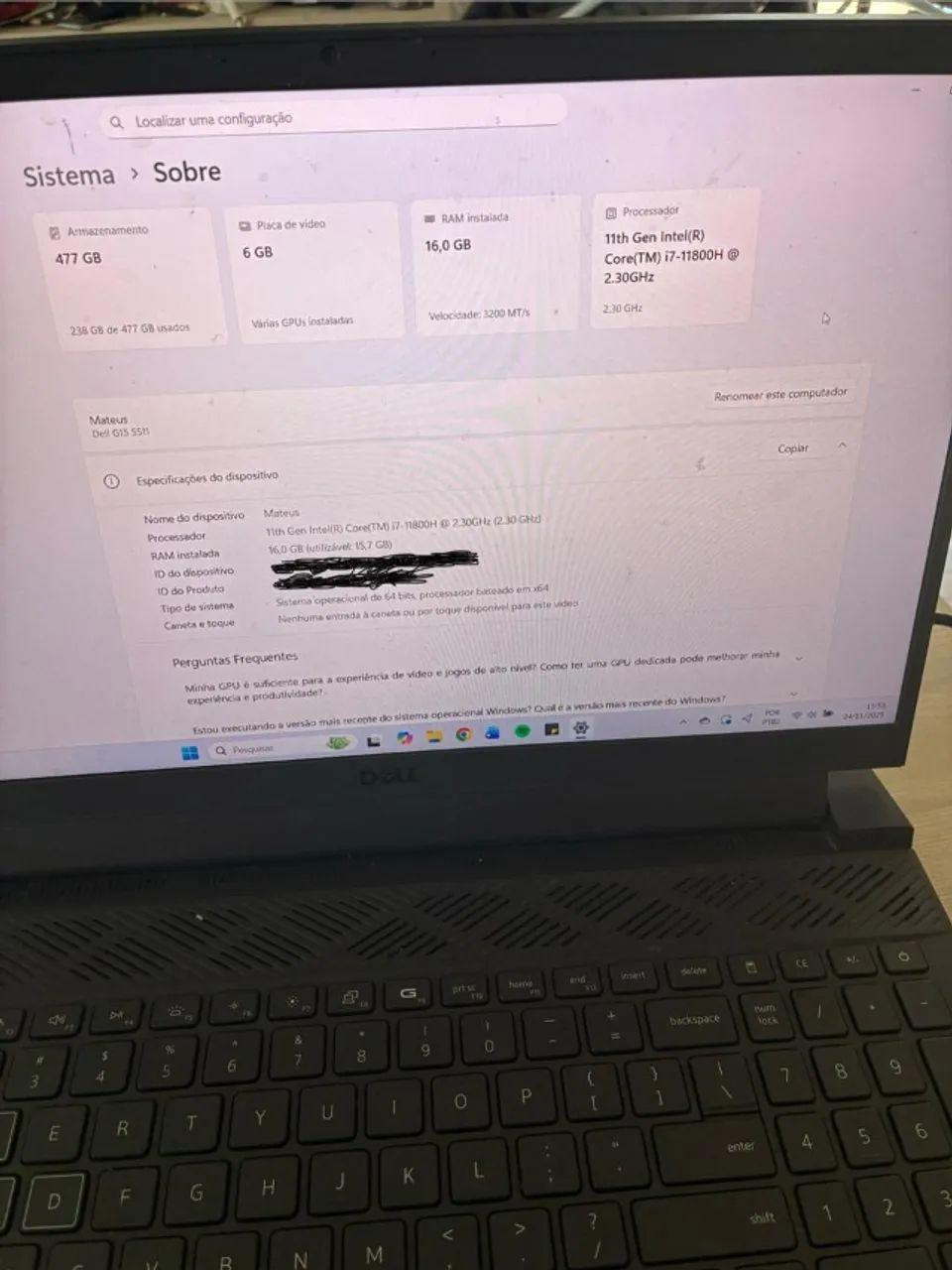 Notebook gamer Dell G15 RTX 3060 i7 16gb RAM - Foto 2