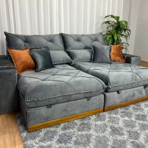 Sofá Retrátil Reclinável Pietra  2.10m Molas Ensacadas l76 - Foto 3