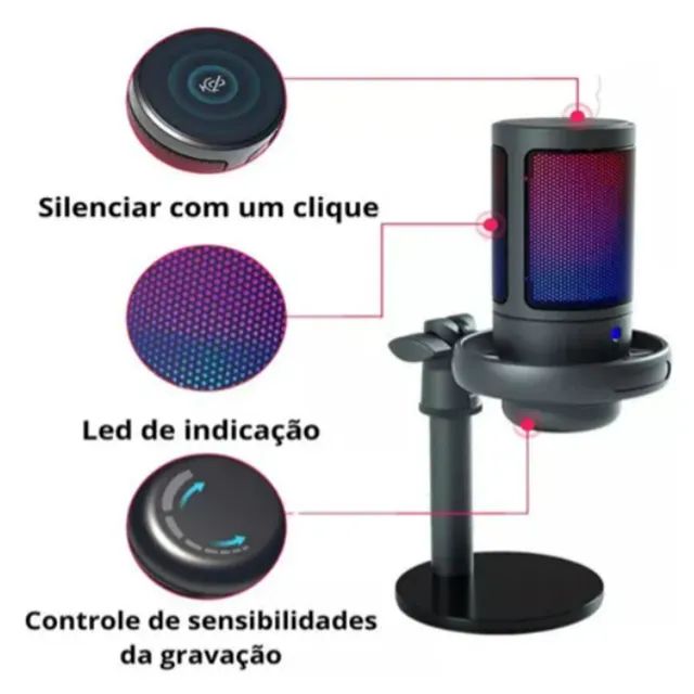 Microfone Condensador Gamer Led Rgb Usb Tipo C - Foto 4